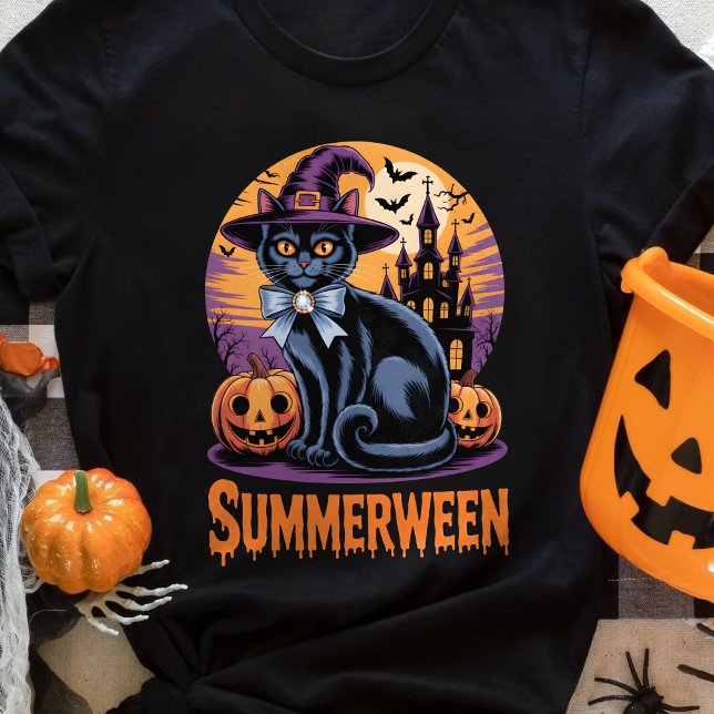 T-shirt Chat Noir Spooky Mignon Art Summerween (Créateur téléchargé)