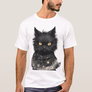 T-shirt Chat noir stoïque aux yeux dorés