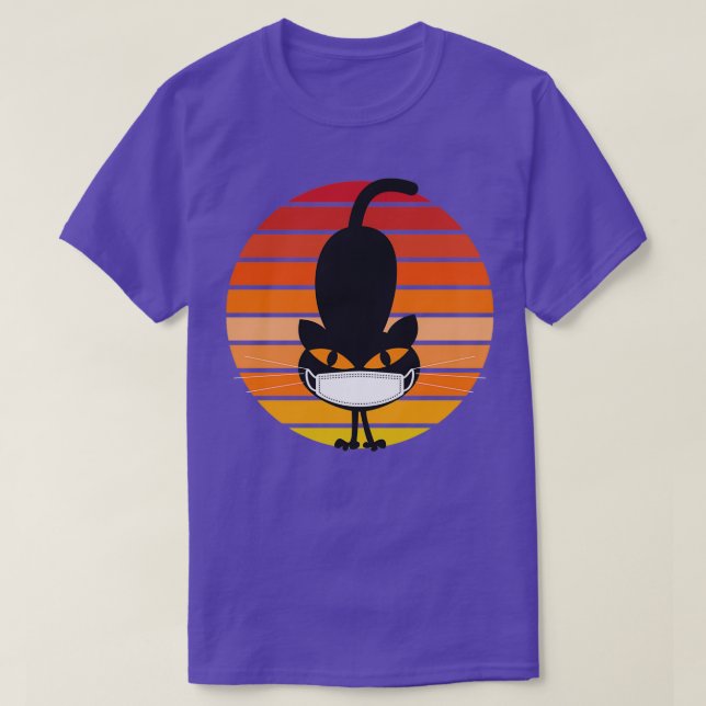 T-shirt Chat Noir Sunset Retro avec masque facial Joyeux C (Design devant)