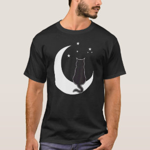 T-shirt Chat noir sur la lune croissante sous la lumière d