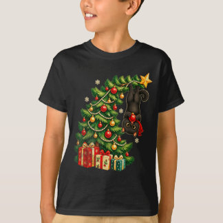 T-shirt Chat noir suspendu à l'arbre de Noël animal de com