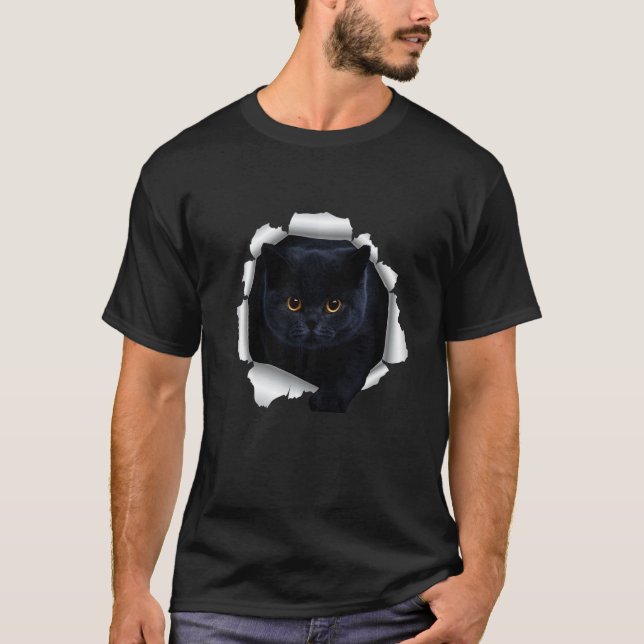 T-shirt Chat noir tissu déchiré (Devant)
