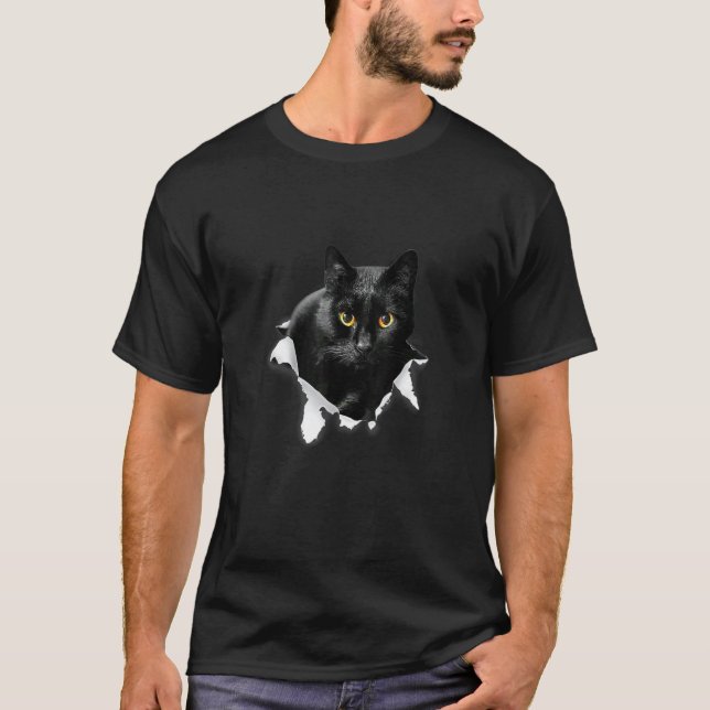 T-shirt Chat noir tissu déchiré  Chat Chat  Maman Chat (Devant)