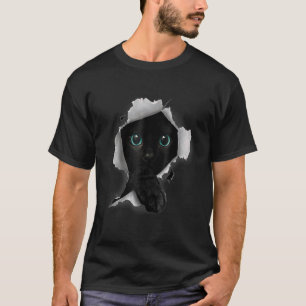 T-shirt Chat Noir Tissu Déchiré Kitty Propriétaire de Cha