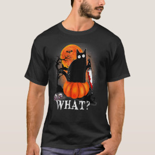 T-shirt Chat noir tueur d'Halloween Lune effrayante avec c