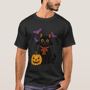 T-shirt Chat Noir Vampire Halloween Citrouille Chauves-sou