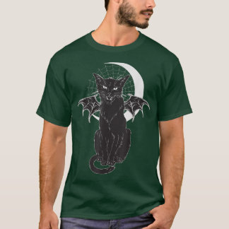 T-shirt Chat Noir vintage Avec Ailes De Chat Et Lune Ha