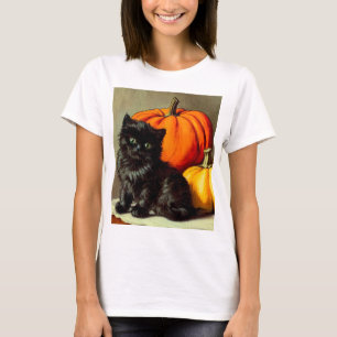 T-shirt Chat noir vintage d'Halloween et Citrouilles