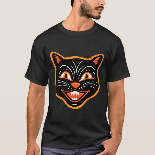 T-shirt Chat noir Vintage Halloween (Devant)