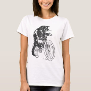 T-shirt Chat noir vintage sur la bicyclette
