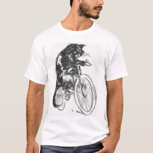 T-shirt Chat noir vintage sur la bicyclette