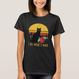 T-shirt Chat noir vintage tasse rouge je fais ce que je ve