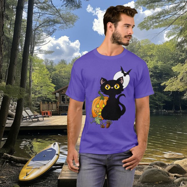 T-shirt Chat noir violet Citrouille d'Halloween (Créateur téléchargé)