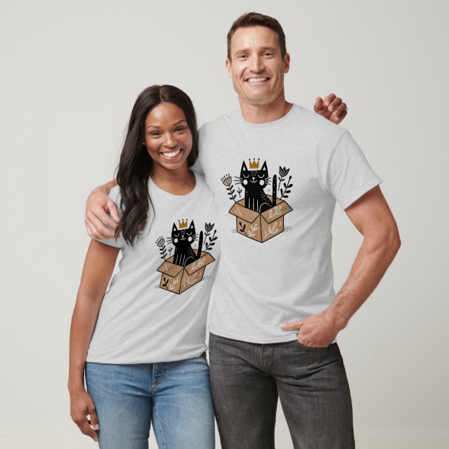 T-shirt Chat noir Whimsical dans une boîte avec couronne (Unisexe)