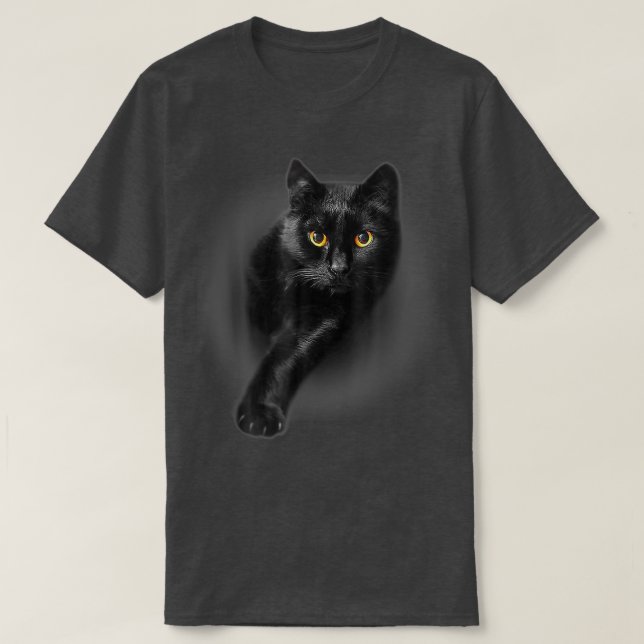 T-shirt Chat noir Yellow Eyes Chats Tefts Cadeaux  (Design devant)