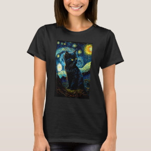 T-shirt Chat Nuit Étoilée Van Gogh Chat Amoureux des Chats