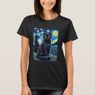T-shirt Chat nuit étoilée van gogh chat pour amateur de ch