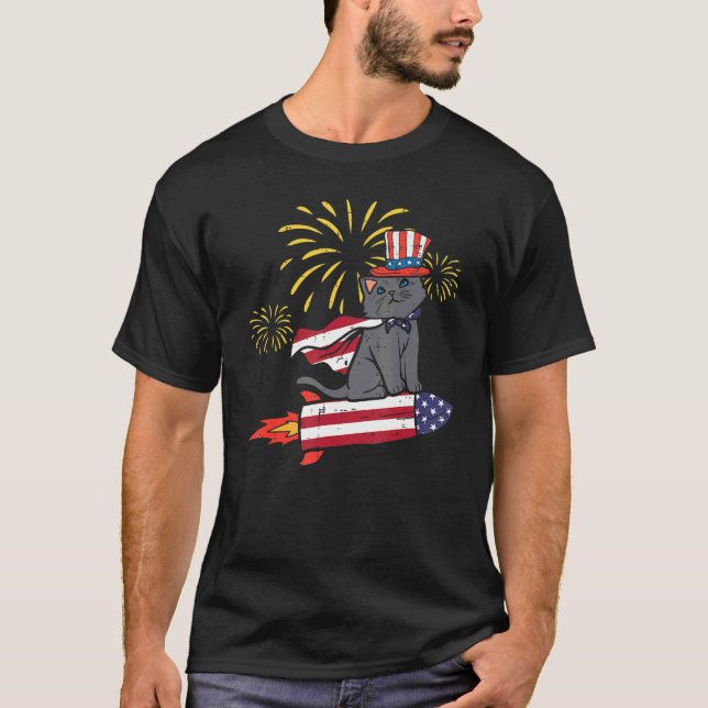 T-shirt Chat On Us Drapeau Rocket Cute 4 Juillet Hommes Pa (Devant)