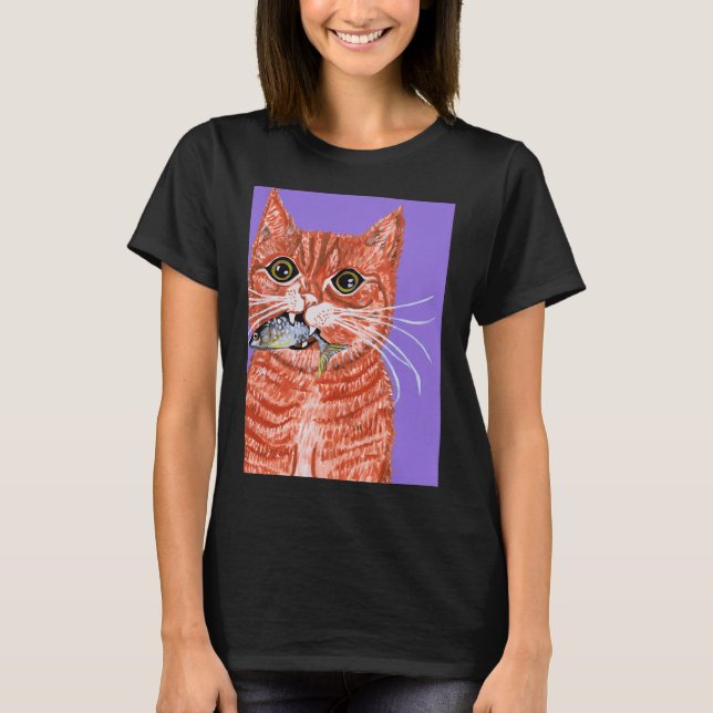 T-shirt Chat orange avec poisson dans la bouche (Devant)