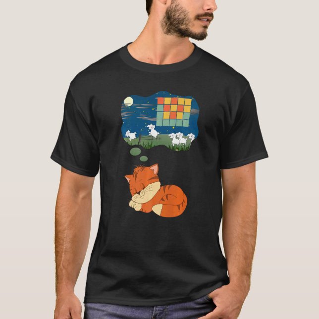 T-shirt Chat orange cannelle comptant les moutons rêvant R (Devant)