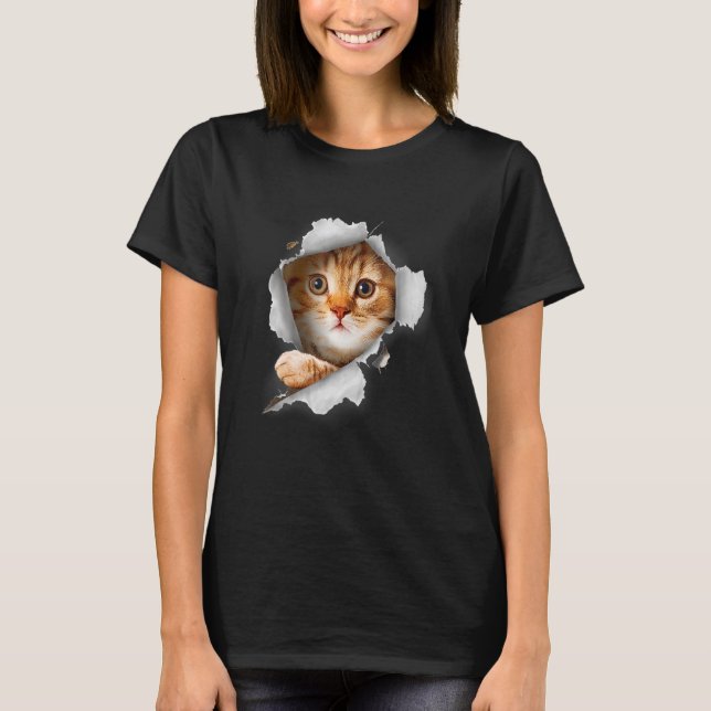 T-shirt Chat orange Cat Torn Cloth (Devant)