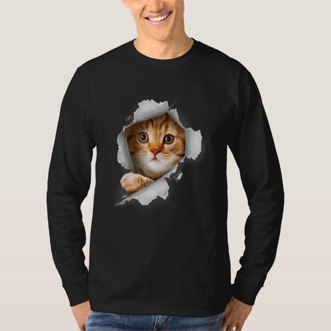 T-shirt Chat orange Cat Torn Cloth (Devant)