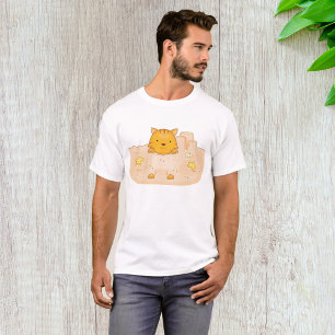 T-shirt Chat orange dans une scène de plage avec un châtea