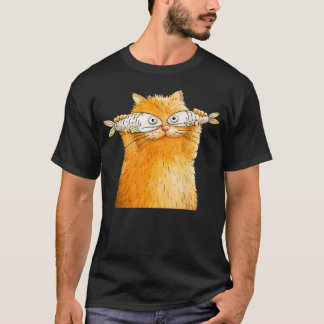 T-shirt Chat Orange Drôle Avec Des Lunettes De Poisson