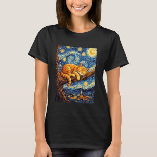 T-shirt Chat orange endormi mignon Nuit cosy Étoiles Van G