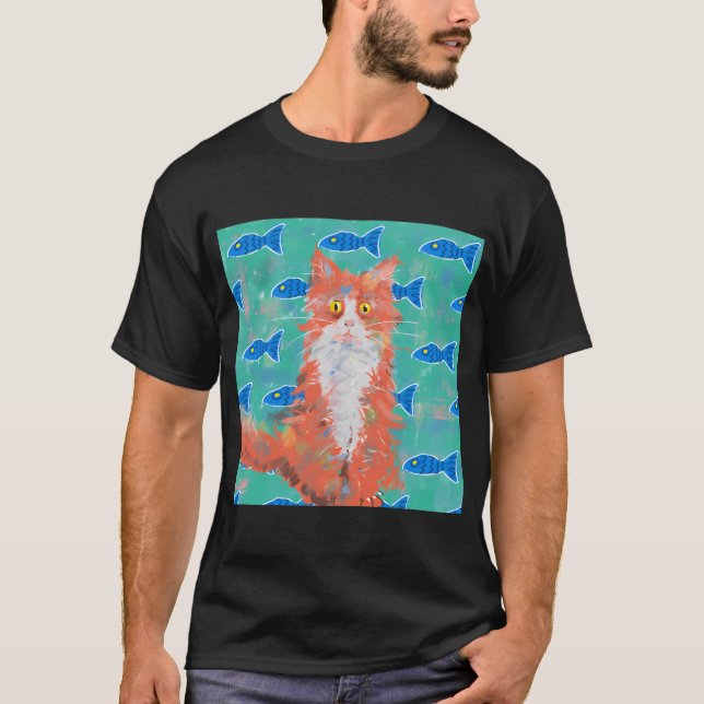 T-shirt Chat orange et poisson bleu (Devant)