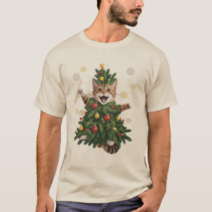 T-shirt Chat orange gingembre arbre de Noël mignon Noël