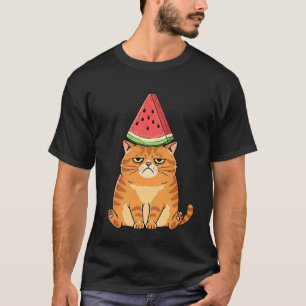 T-shirt Chat Orange Grincheux Pastèque Été Humour Félin L