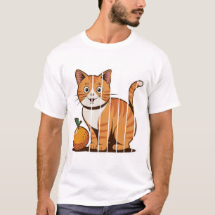 T-shirt Chat orange kawaii Mignon Fruit Citron Art de chat