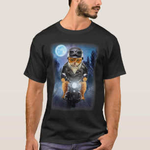 T-shirt Chat orange motard roulant sur une moto, galaxie l