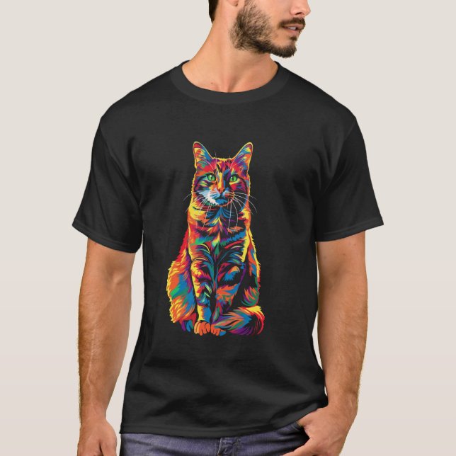 T-shirt Chat orange tabby cat popart (Devant)