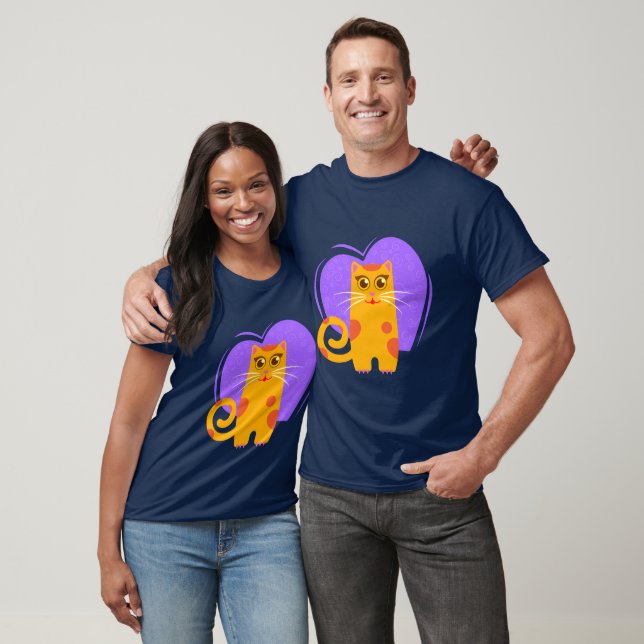 T-shirt Chat orange Whimsical avec des perruques de coeur  (Unisexe)