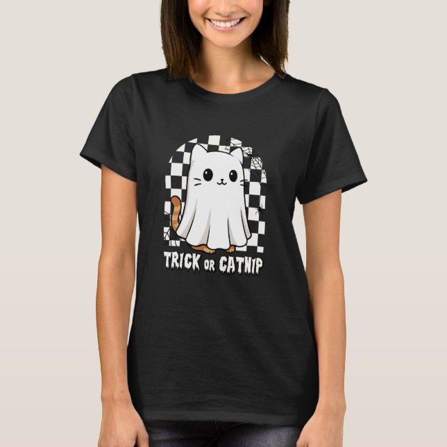 T-shirt Chat ou friandise Minimal Fantôme Chat Halloween s (Devant)