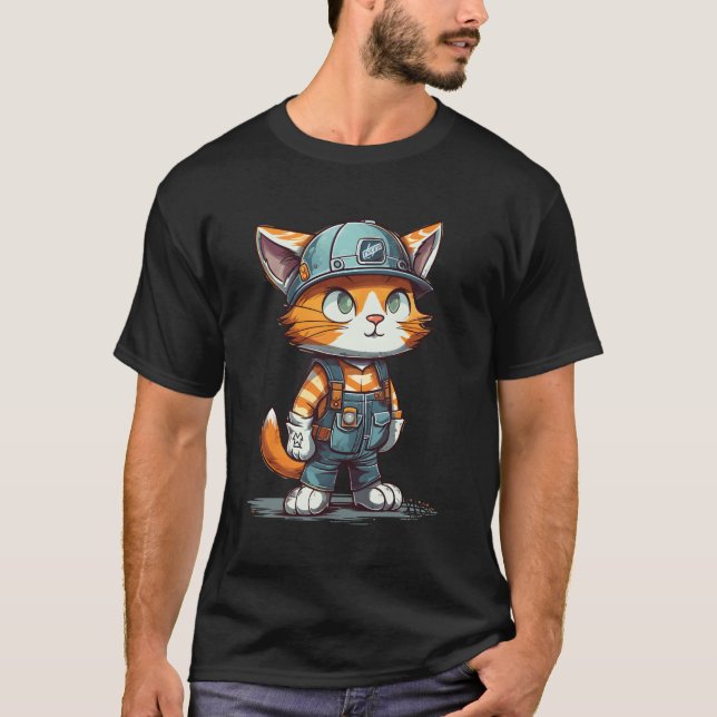 T-shirt Chat ouvrier de construction Chat ouvrier de béton (Devant)