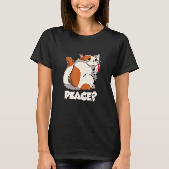 T-shirt Chat Paix Chat Meurtrier Avec Couteau (Devant)