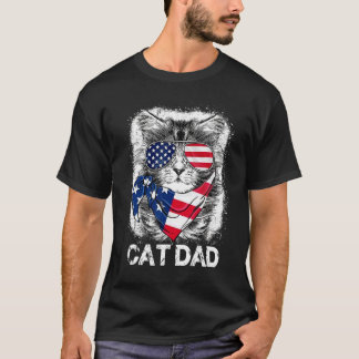 T-shirt Chat Papa 4 juillet Fête de l'Indépendance Drapeau