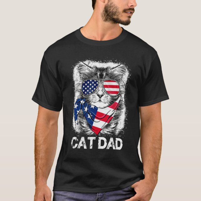 T-shirt Chat Papa 4 juillet Fête de l'Indépendance Drapeau (Devant)