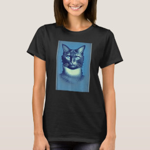 T-shirt Chat Papa Tête Bleue Cyanotype Vintage Femme Graph