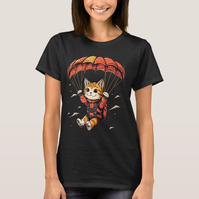 T-shirt Chat parachutiste en parachutisme (Devant)