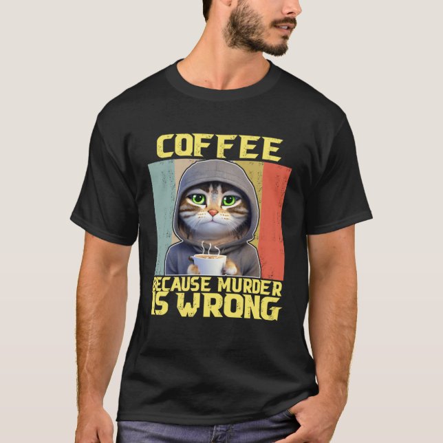 T-shirt chat paresseux café parce que c'est faux minou  2 (Devant)