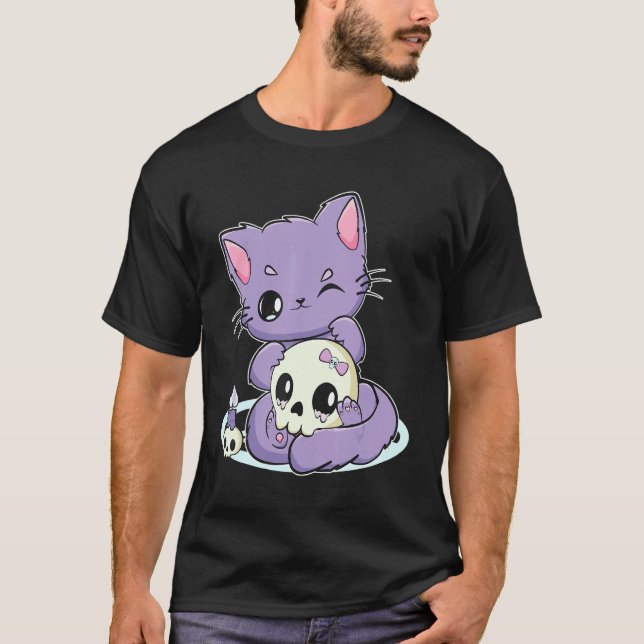 T-shirt Chat Pastel Goth Avec Objet Magique Pour Witchcore (Devant)