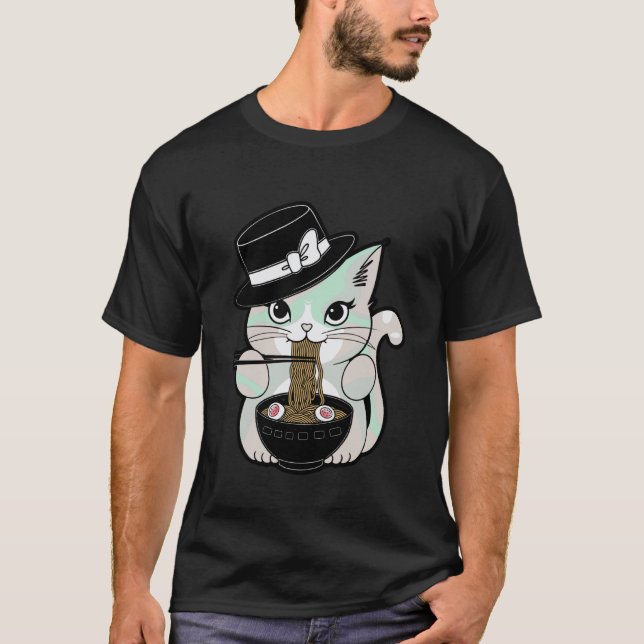T-shirt Chat pastel goth mignon mangeant des nouilles sous (Devant)