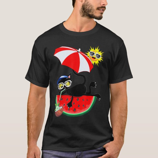 T-shirt Chat & Pastèque Juteuse Été Détente Garçons Filles (Devant)