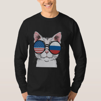 T-shirt Chat patriotique avec lunettes de drapeau russe am