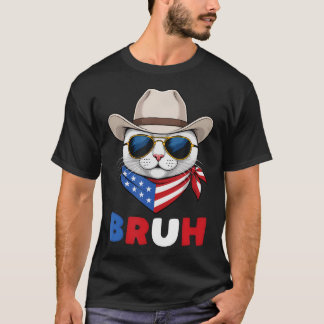 T-shirt Chat Patriotique Drôle Usa 'Merica 4 Juillet Bruh