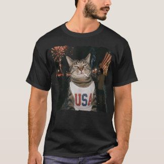 T-shirt Chat Patriotique Du 4 Juillet Fumant Une Cigarette